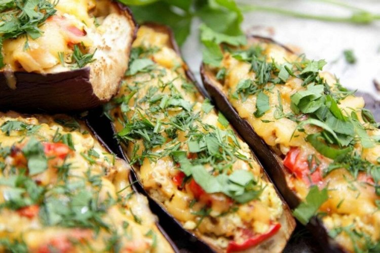 Eggplant Boats with Ham and Vegetables