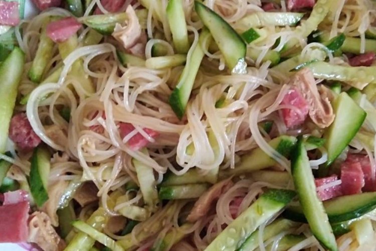 Funchoza, Vegetable, and Sausage Salad