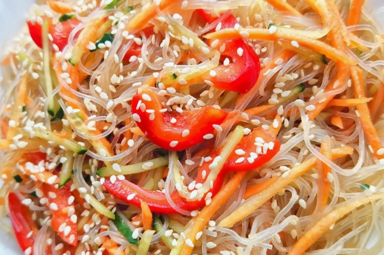 Funchoza, Korean Carrot, and Pickled Mushroom Salad
