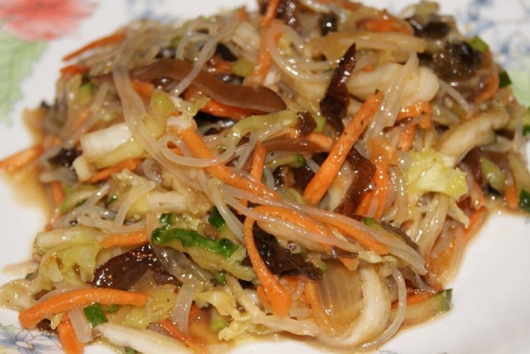 Funchoza, Cabbage, and Mushroom Salad