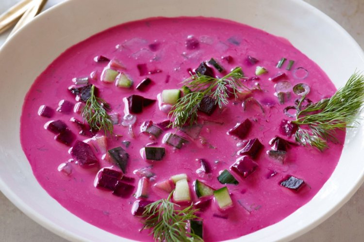 Kholodnik with Beets and Lightly Salted Cucumbers