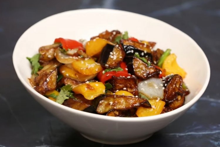 Calabacín con berenjena en salsa agridulce