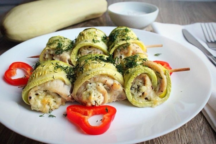 Zucchini Rolls with Chicken in an Air Fryer
