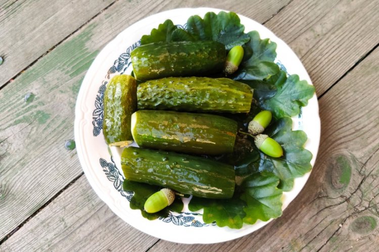 Cold Pickled Cucumbers with Oak Leaves