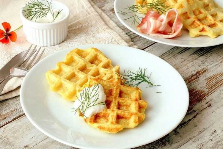 Potato Waffles with Cream in a Waffle Maker