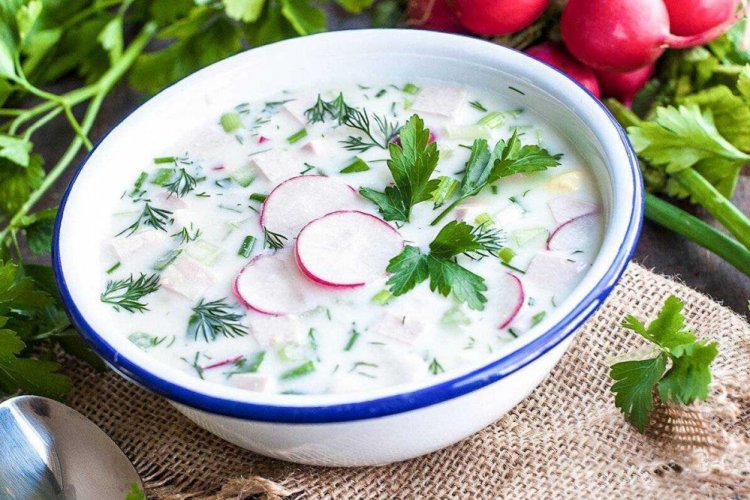 Cold Beet Soup with Meat and Sour Milk