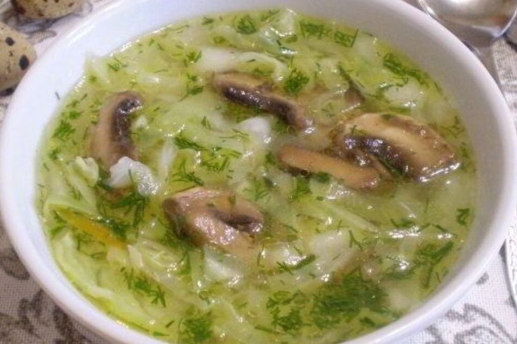 Shchi with Fresh Cabbage and Mushrooms