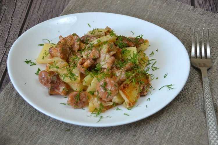 Fried Potatoes with Chanterelles in Cream