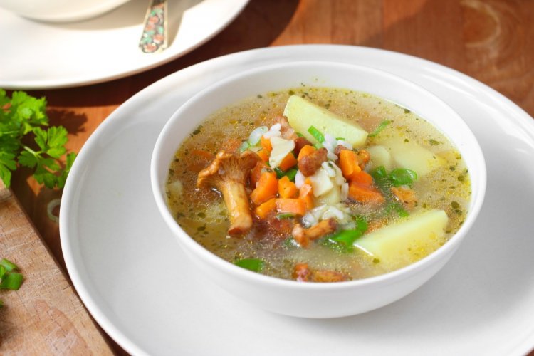 Chanterelle Mushroom Soup with Rice