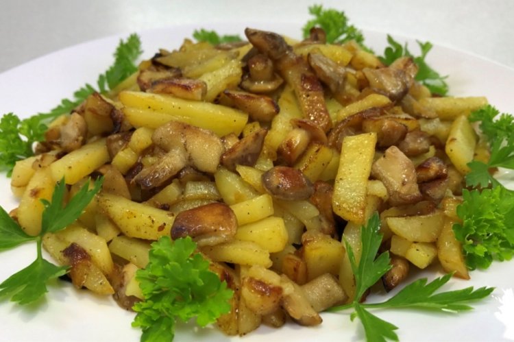 Fried Potatoes with Slippery Jack Mushrooms and Onions