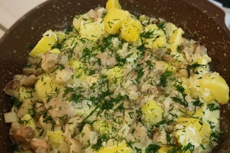 Fried Potatoes with Slippery Jack Mushrooms in Cream
