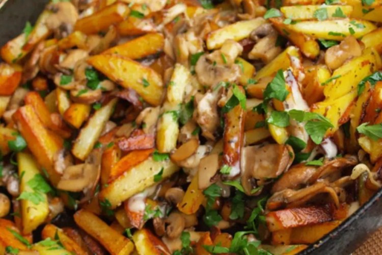 Fried Potatoes with Slippery Jack Mushrooms and Vegetables