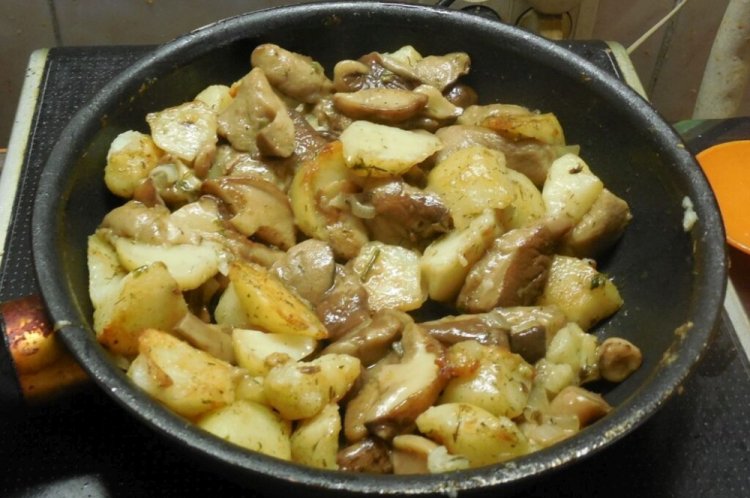 Fried Potatoes with Pickled Slippery Jack Mushrooms