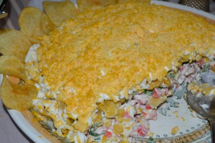 Layered Crab Stick and Chip Salad