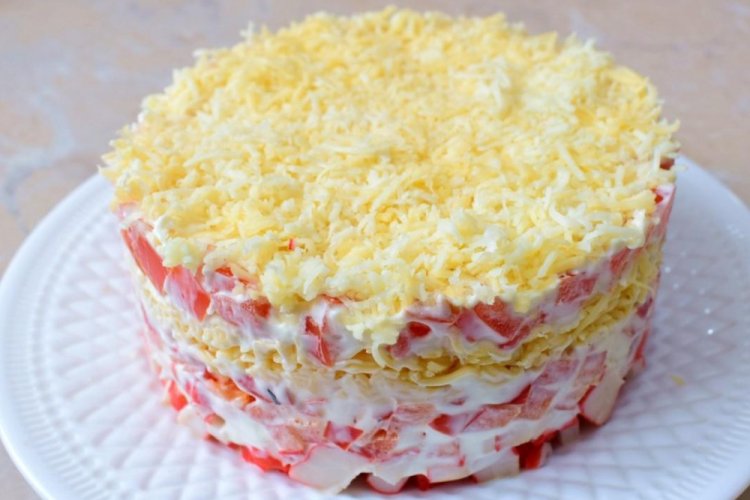 Layered Crab Stick and Red Fish Salad