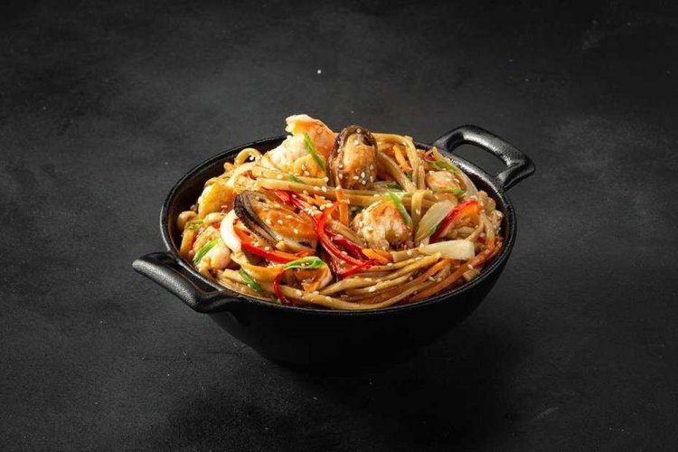 Wok Noodles with Shrimp, Mussels, and Calamari
