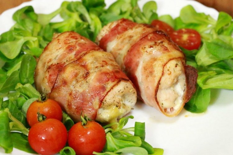 Chicken Fillet with Cheese and Herbs Wrapped in Bacon