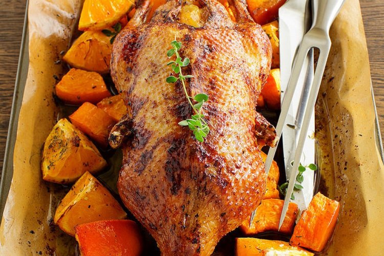 Pato con calabaza al horno