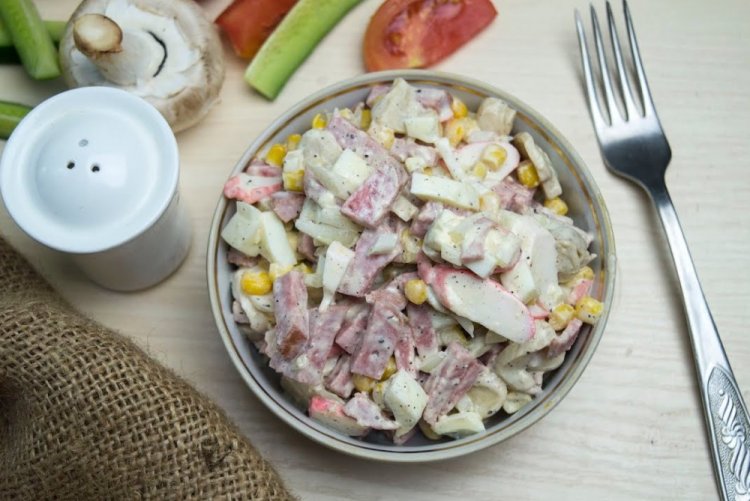 Crab Stick, Corn, and Sausage Salad