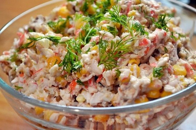 Crab Stick, Corn, and Nut Salad
