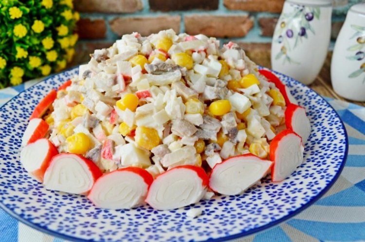 Crab Stick, Mushroom, and Corn Salad