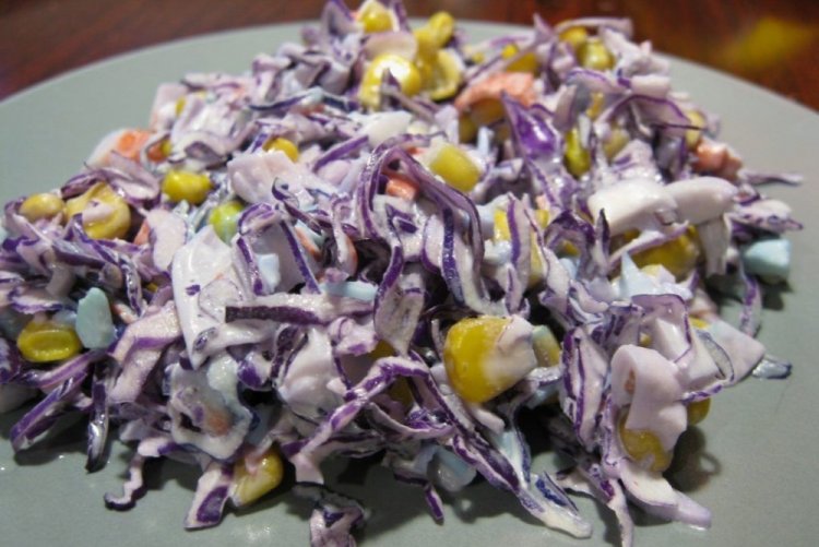 Crab Stick, Corn, and Red Cabbage Salad