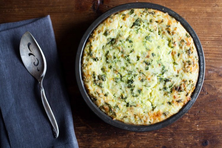 Pudín de arroz con cebolla verde