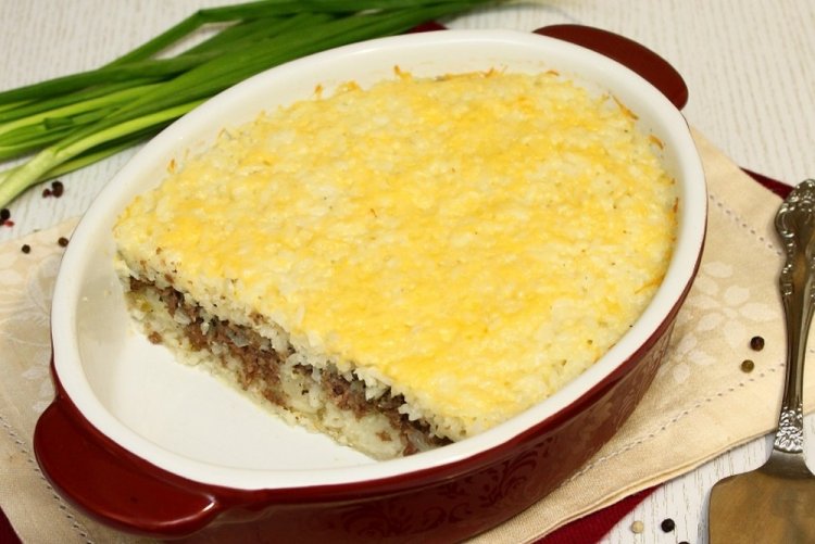 Pudín de arroz con carne picada