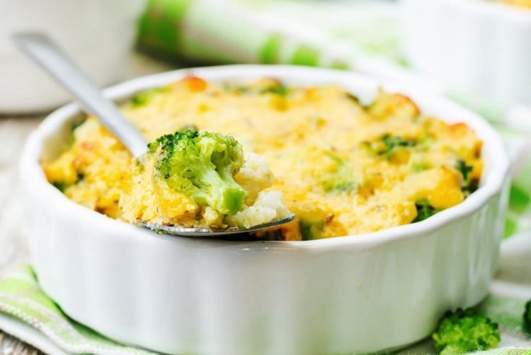 Pudín de arroz con brócoli y coliflor