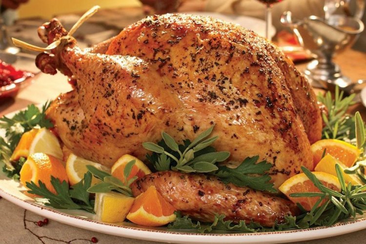 Turkey with Apples and Oranges in the Oven