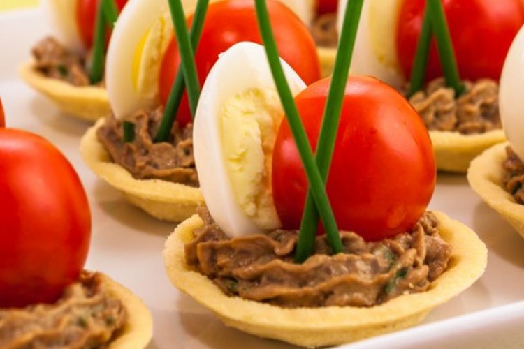 Tartlets with Chicken Liver Mousse and Quail Eggs