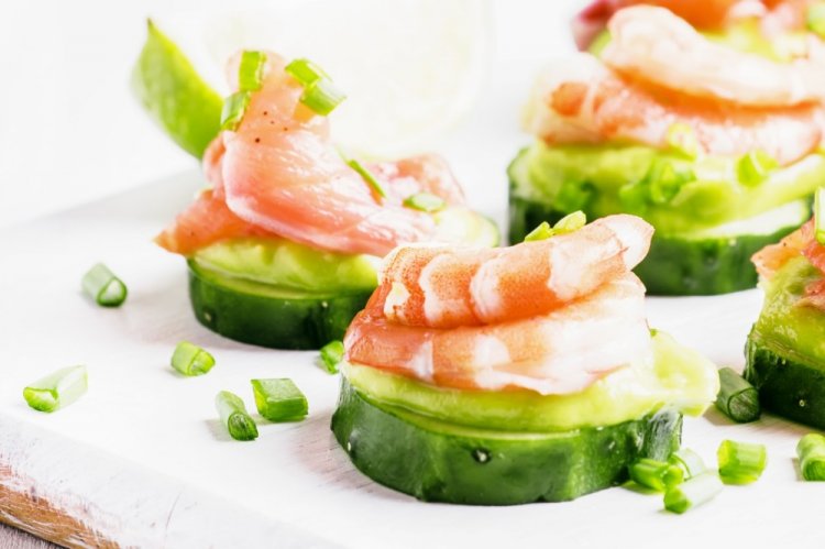 Cucumber Canapés with Salmon and Shrimp