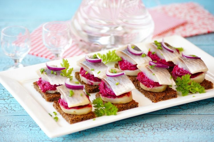 New Year's Canapés with Beets and Herring