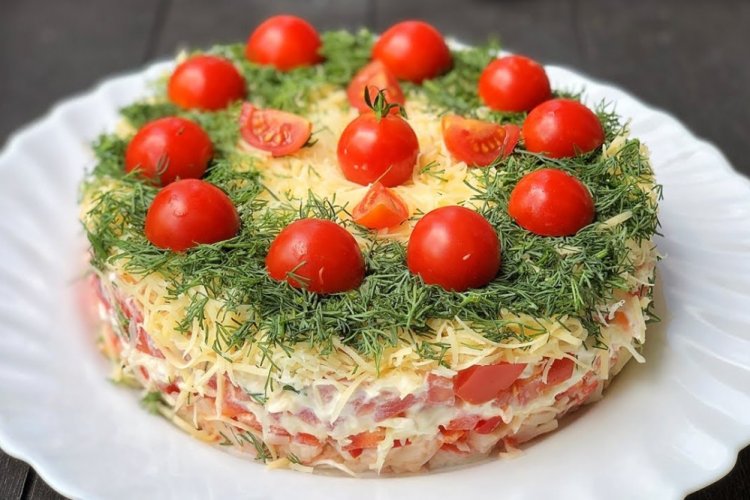 Layered Crab Stick and Bell Pepper Salad