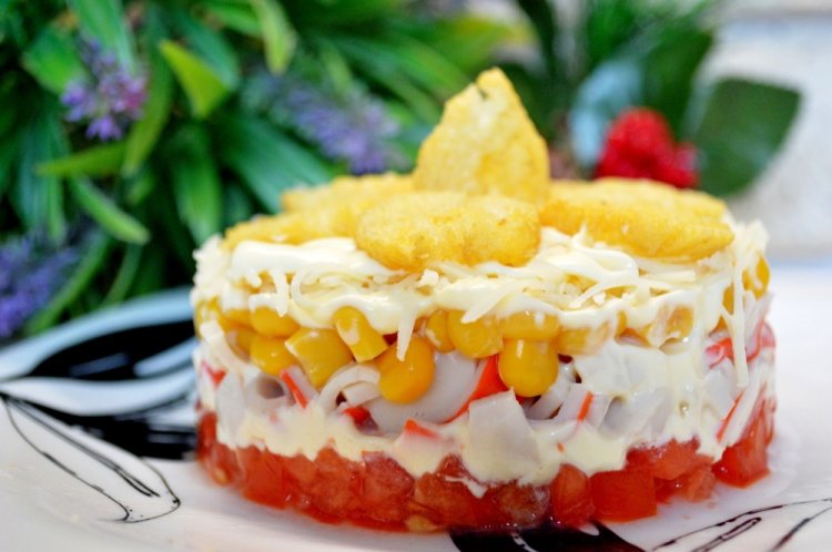 Layered Crab Stick and Corn Salad