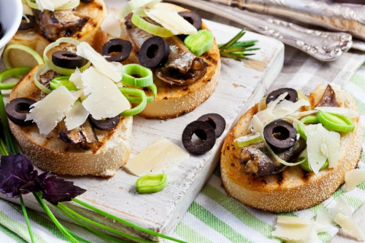 Sprat Bruschetta with Olives