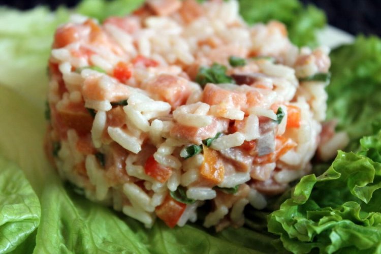 Rice, Red Fish, Egg, and Prune Salad