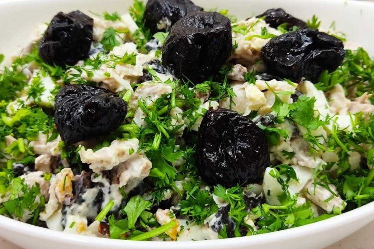 Chicken, Crouton, Egg, and Prune Salad