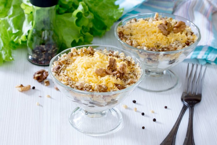 Chicken Salad with Processed Cheese, Chips, and Prunes
