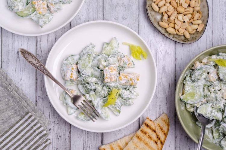 Healthy Salad with Cucumber, Celery, and Corn