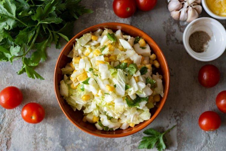 Healthy Salad with Napa Cabbage and Corn