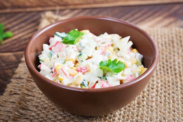 Healthy Salad with Crab Sticks and Corn
