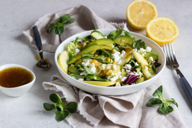 Healthy Salad with Cottage Cheese, Apple, and Corn