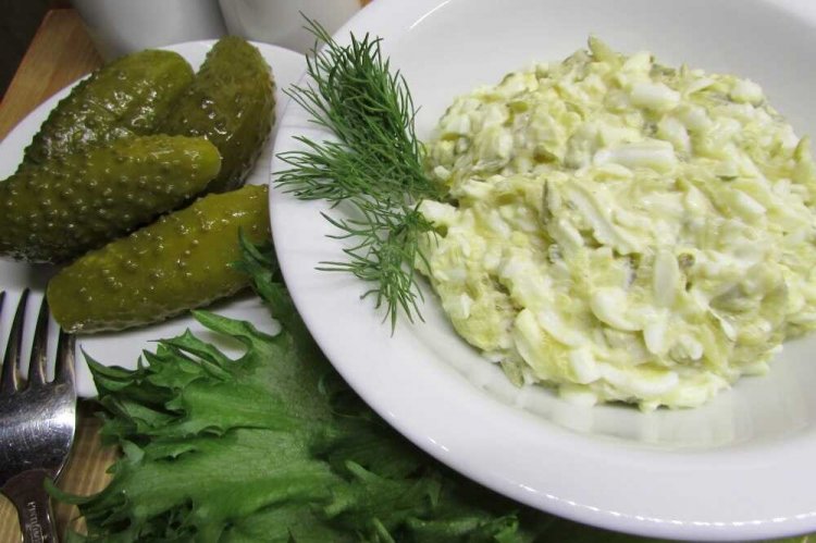 Salad with Krill Meat and Pickled Cucumbers