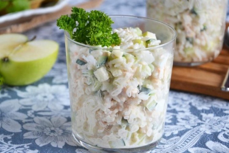 Salad with Rice, Apples, and Krill Meat