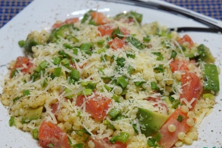 Ptitiim Salad with Avocado and Salmon