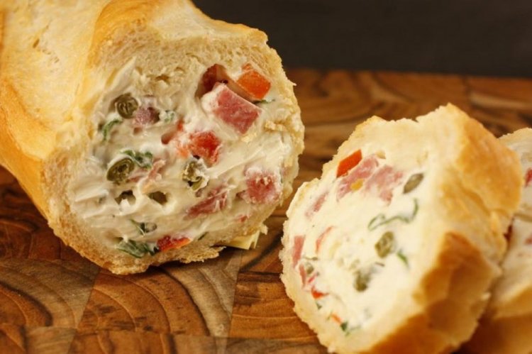 Stuffed Baguette with Cottage Cheese and Ham