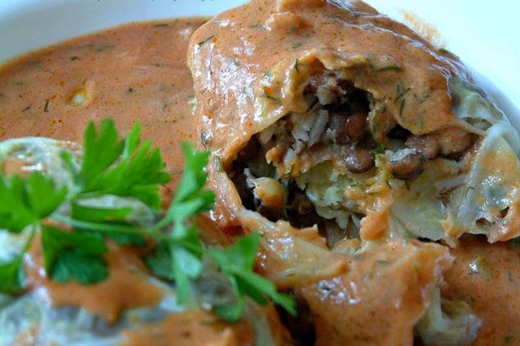 Relleno con arroz y lentejas