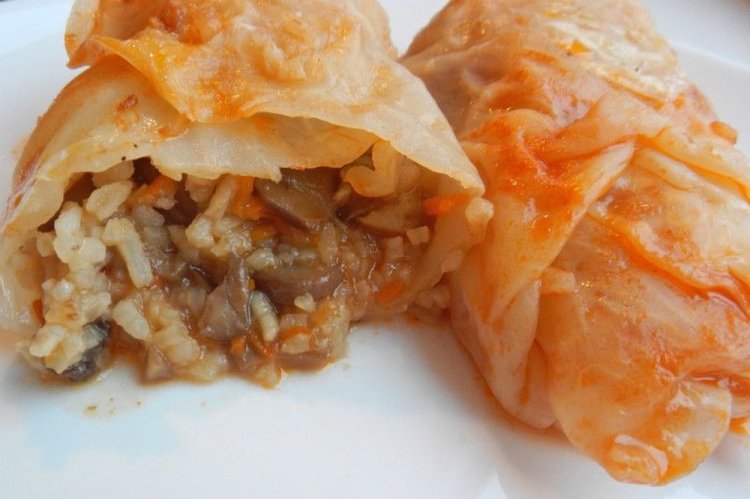 Relleno con arroz y champiñones