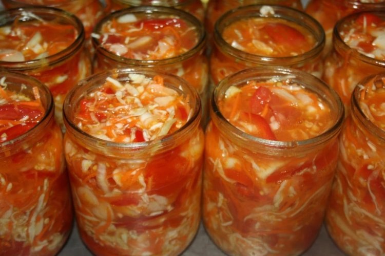 Tomato and Cabbage Salad for Winter without Sterilization